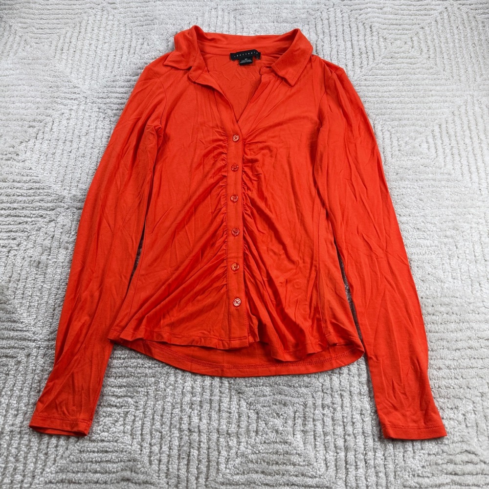 Sanctuary Ruched Button Up Top Women's XS Orange Y2K Minimalist Bold Bright